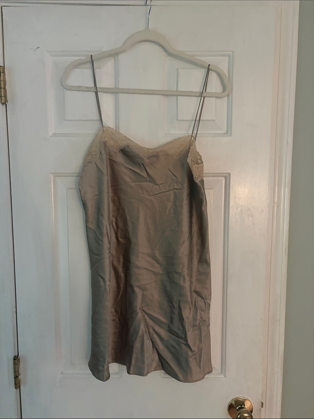 Zara Beige Satin Lace-Trim Camisole
